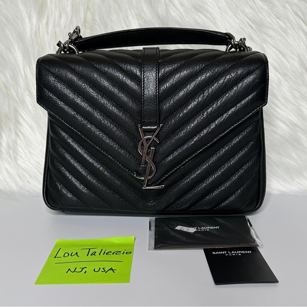Yves Saint Laurent College Medium Matelasse Lambskin V-Flap Crossbody - Picture 1 of 14